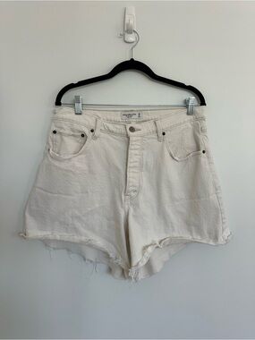 Abercrombie & Fitch White The Dad Short High-Rise Denim Shorts Button Fly